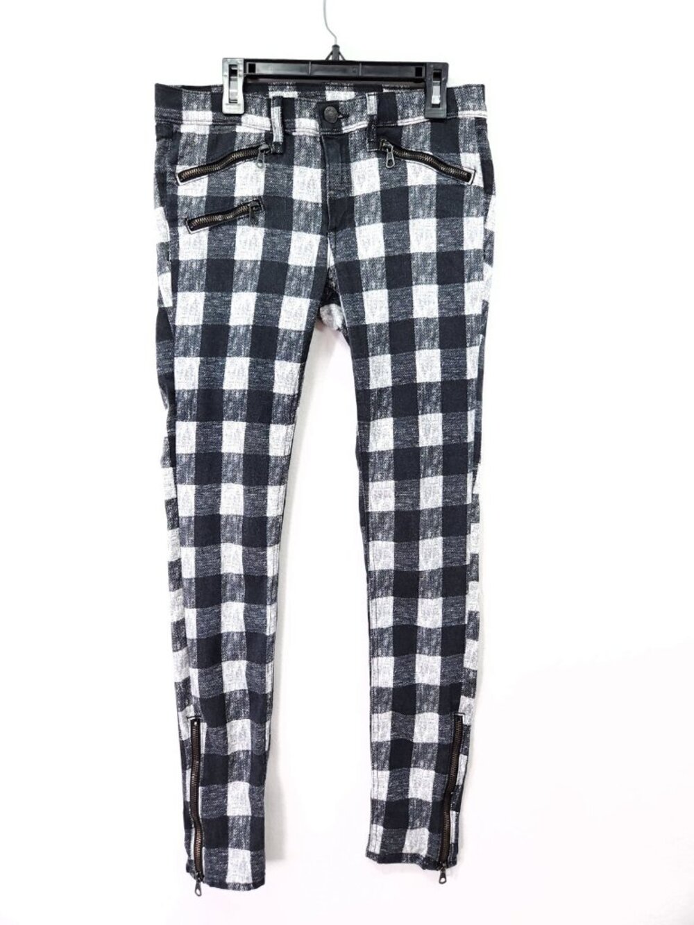 Rag & Bone Womens 27 29x30 Black White Buffalo Check Skinny Jeans Zipper Punk